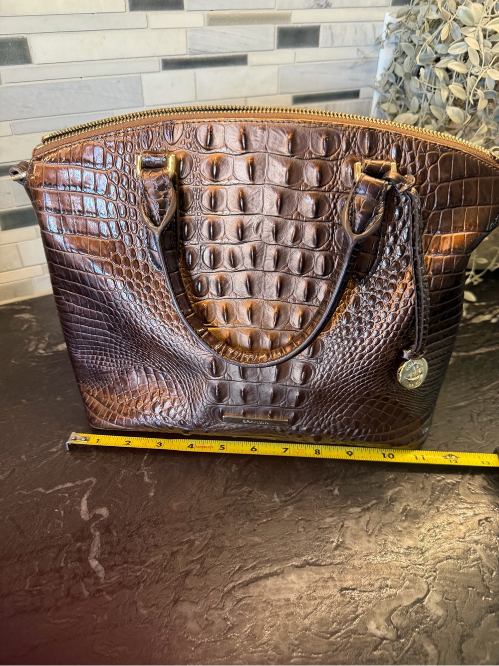 Brahmin Dark Brown Croc-Embossed Leather Satchel - Picture 5 of 8